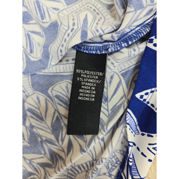 MSK Womens Blue White Geometric Medallion Cold Shoulder Shift Dress Large L - Picture 4 of 11